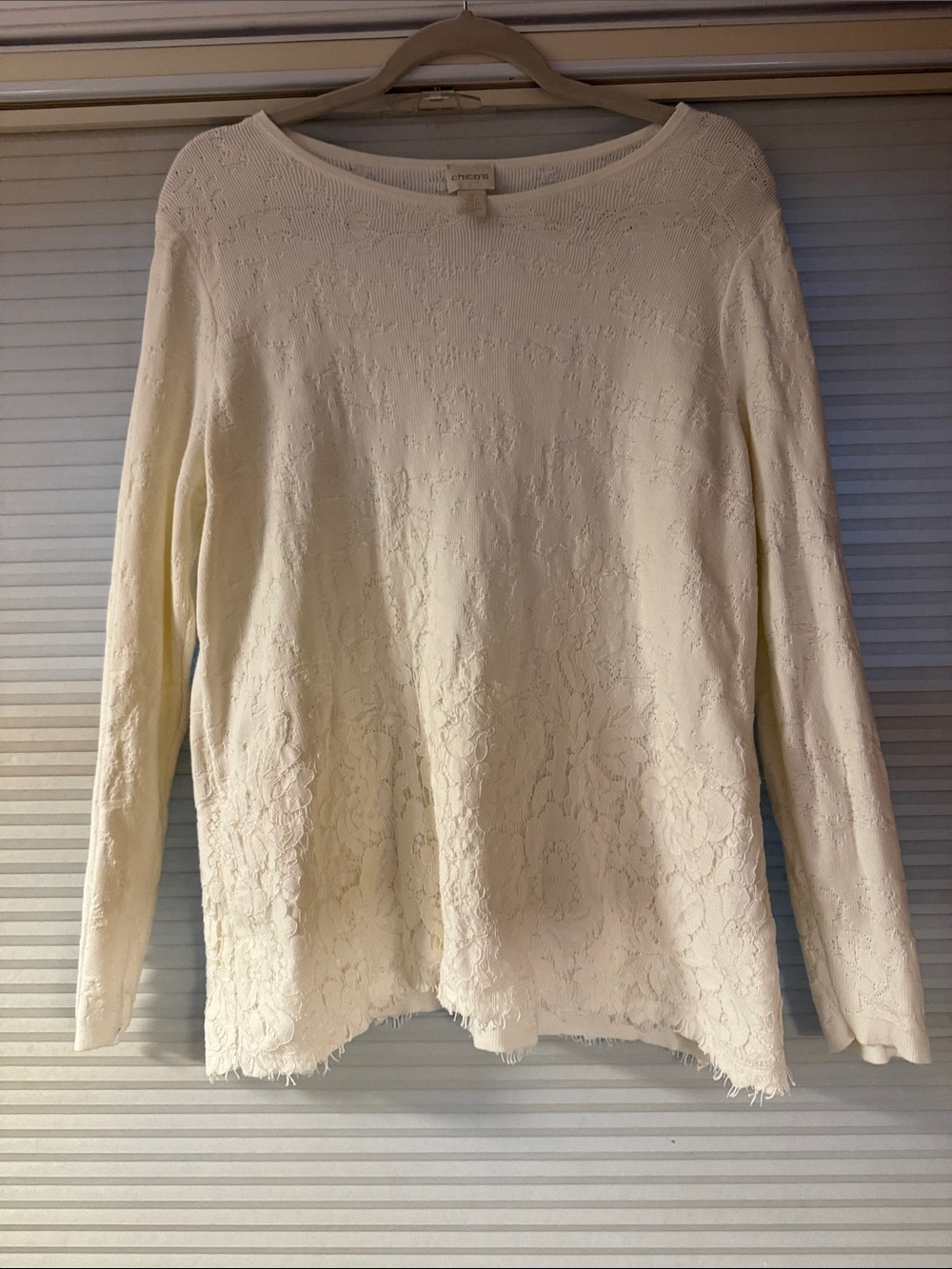Chico's Cream Knit Lace-Detail Top